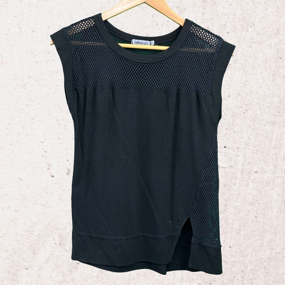 Red Haute Black Sleeveless Muscle Tee with Cut Out Design